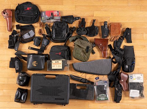 Group of holsters, gun cases, etc.