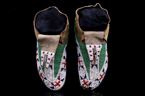 Sioux Fully Top Beaded Bifurcated Moccasins 19th C
