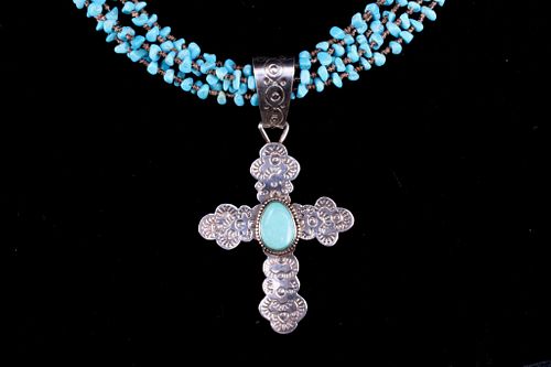 Navajo Sterling Silver Heishi & Turquoise Necklace