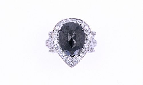 Natural Black & White Diamond 18k Gold Ring