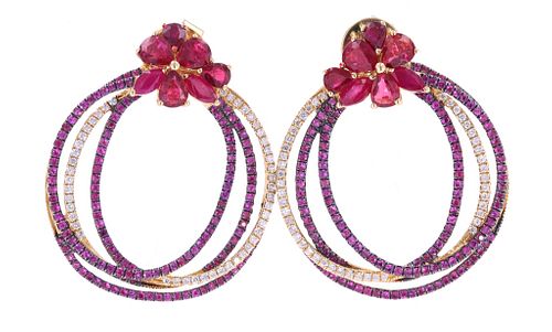 Gorgeous Ruby, Topaz & Diamond 18k Gold Earrings