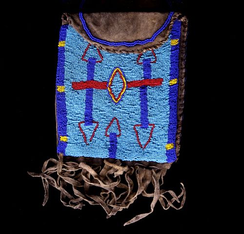 Sioux Fully Top Beaded Tobacco Flat Bag c. 1900-