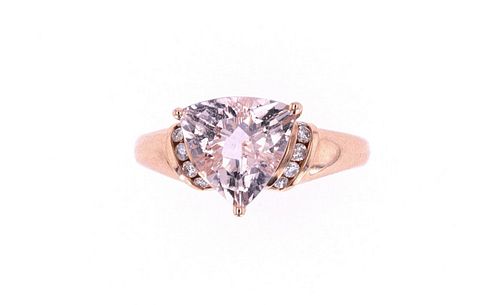 Trillion Morganite & Diamond 14k Rose Gold Ring
