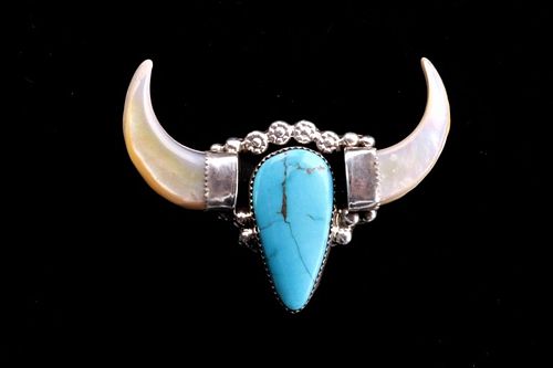 Navajo Silver Turquoise & Mother of Pearl Ring