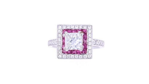 Art Deco Antique Style Diamond Ruby Platinum Ring