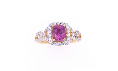 Pink Sapphire & Diamond 18k Yellow Gold Ring
