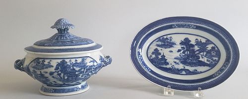19th Century Chinese Nanking Covered Sauce Tureen and Underplate