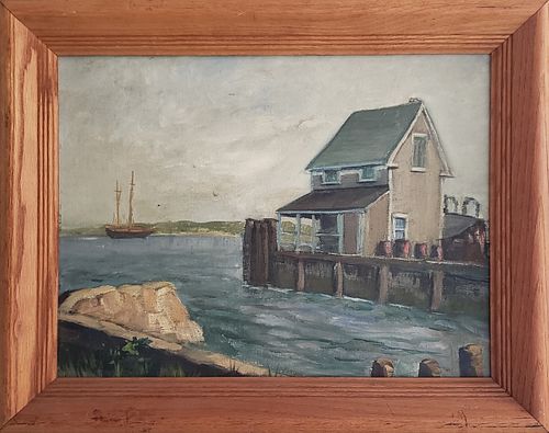 Vintage Oil on Artist Board Nantucket Island Service Wharf