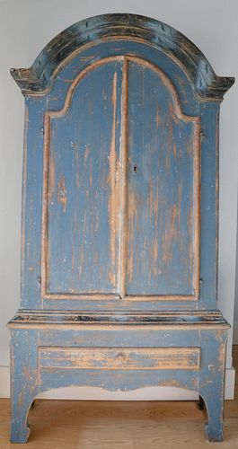 Swedish Gustavian Style Blue Painted Pine Two-Part Dome Top Armoire, 19th Century