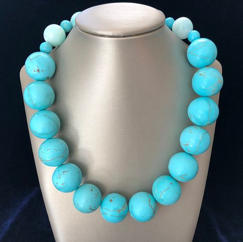 10mm - 24mm Reconstituted Turquoise and Quartz Bead Necklace