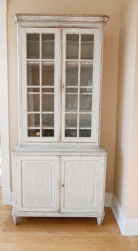 Continental Lime Washed Two-Part China Cabinet, 19th Century