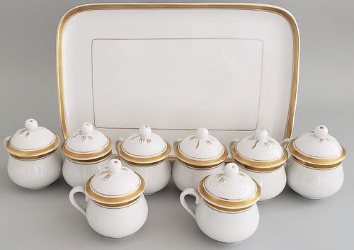 Set of Mottahedeh Portugal Pot-De-Cremes with Serving Tray