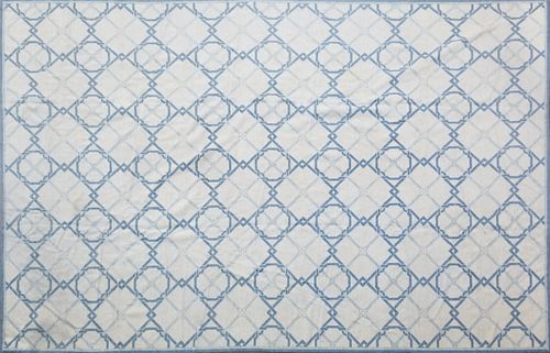 Hand Knotted Wool Blue and White Geometric Needlepoint Carpet