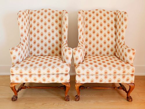 Pair of Custom Slip-Covered Wing Chairs, 20th Century