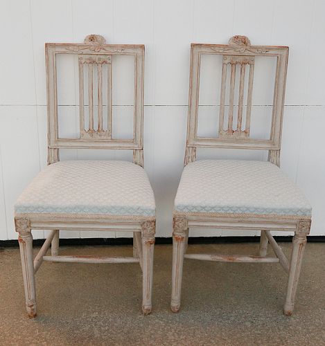 Pair of Gustavian Swedish Upholstered Side Chairs, 19th Century