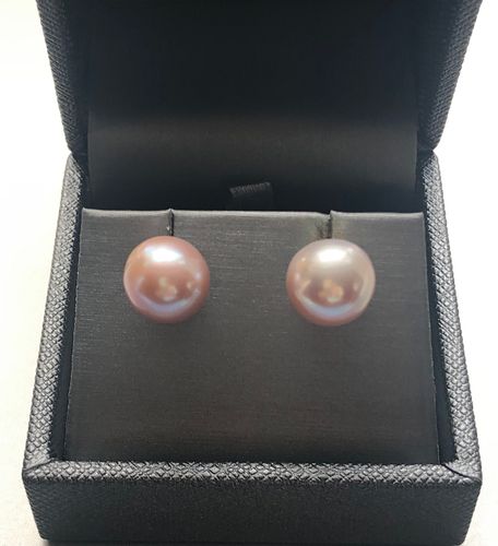 Pair of 11.5mm Pink Fresh Water Pearl Earrings, 14k Gold