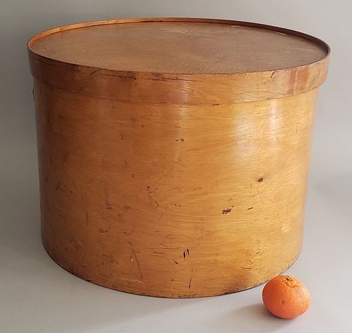 Vintage Banded Wood Oversized Covered Hat Box