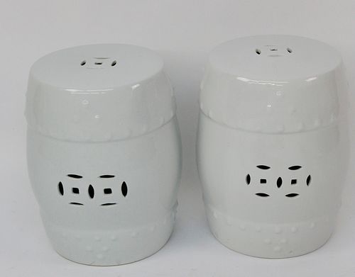 Pair of Blanc De Chine Pierced Porcelain Garden Stools