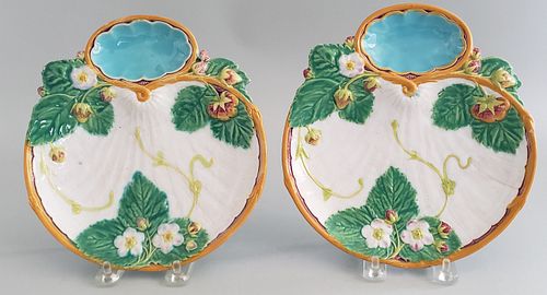 Pair of 19th Century Minton's Majolica Strawberry Dishes