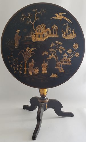 Chinoiserie Black and Gilt Decorated Tilt Top Table