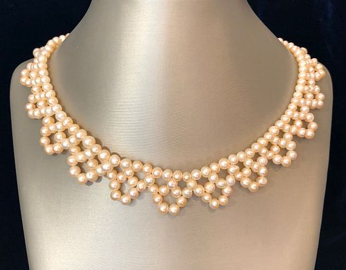 Woven White Seed Pearl Choker Necklace