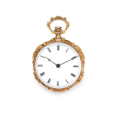 YELLOW GOLD AND ENAMEL OPEN FACE POCKET WATCH