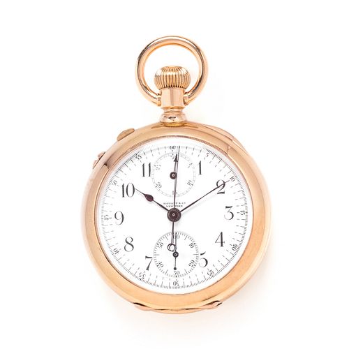 TIFFANY & CO., 18K YELLOW GOLD SPLIT SECOND CHRONOGRAPH OPEN FACE POCKET WATCH