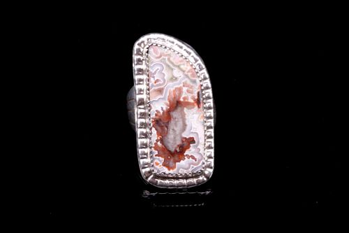 Navajo Sterling Silver & Lace Agate Signed Ring