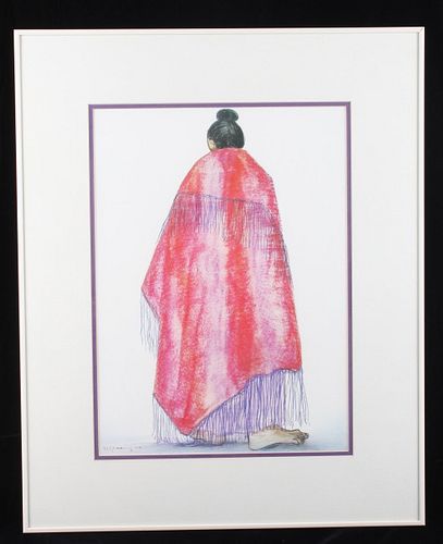 R C Gorman Navajo Woman In Red Blanket Print
