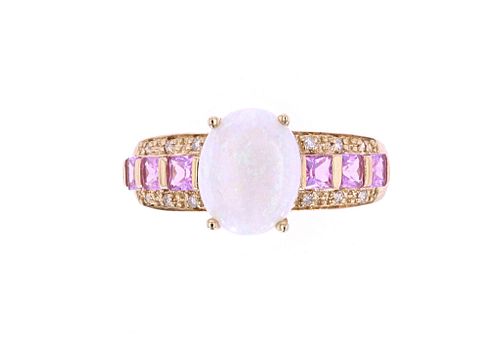 Australian Opal Sapphire & Diamond 14k Gold Ring