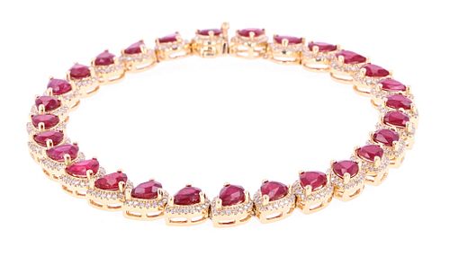 Ruby & Diamond 18k Gold Tennis Bracelet