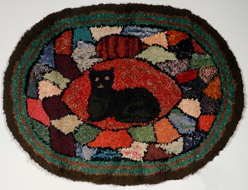 FIGURAL HOOKED RUG WITH CAT - 22" x 30"