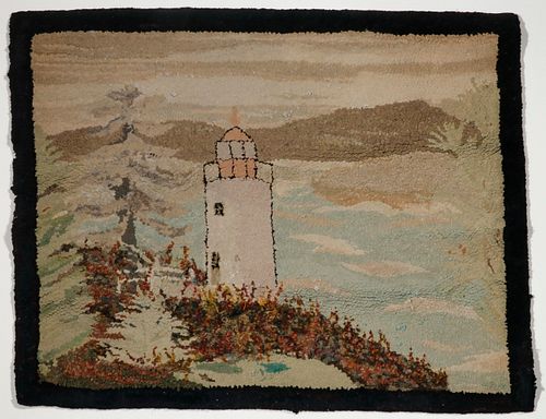 LIGHTHOUSE PICTORIAL HOOKED RUG - 23" x 29 1/2"