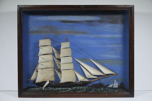 19TH C. FOLK ART SHIP DIORAMA IN SHADOWBOX FRAME