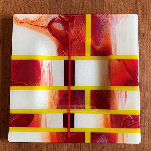 Mark Schatz 12" Sqaure Red, White and Yellow Plate