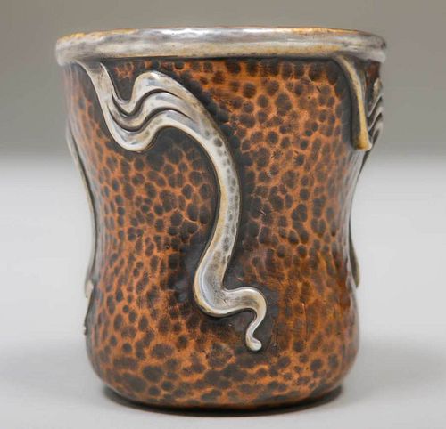 Small Joseph Heinrichs Hammered Copper & Silver Vase