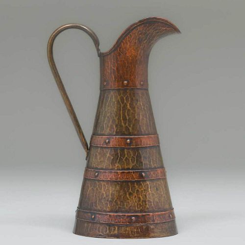 Russian Arts & Crafts Hammered Copper & Brass Pitcher