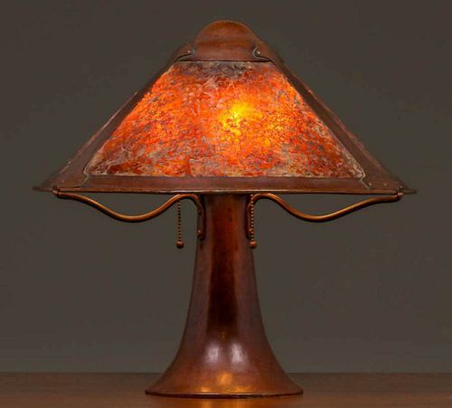 Dirk van Erp Hammered Copper & Mica Lamp c1911-1912
