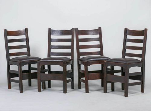 Set of 4 Early Gustav Stickley #1297 Dining Chairs