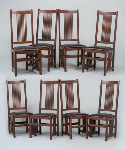 8 Gustav Stickley Tall Spindled Side chairs c1907