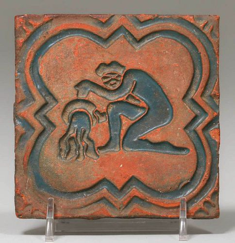 Moravian Pottery Figural Tile c1920s