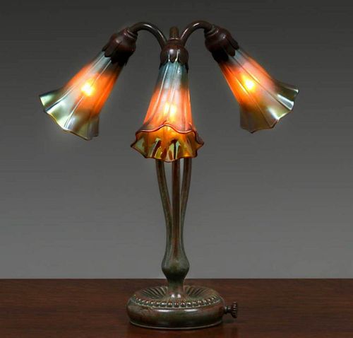 Tiffany Studios Three-Light Lily Lamp c1910