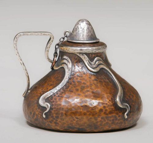 Joseph Heinrichs Hammered Copper & Silver Oil Lamp