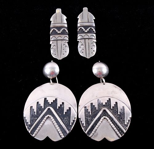 Two Pairs of signed T. Singer Sterling Earrings
