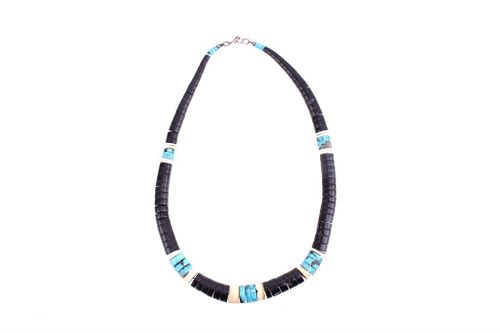 Navajo Heishi, Onyx & Turquoise Necklace