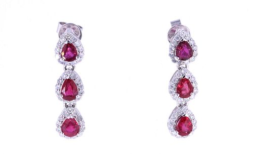 Ruby & Diamond Platinum Dangle Earrings