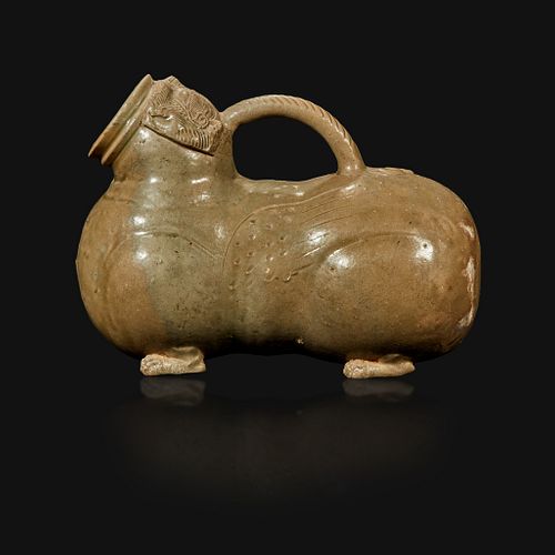 A Chinese Yue ware chimera-form celadon vessel, Huzi Jin Dynasty (265-420)