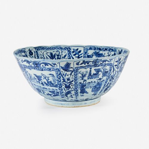 A large Chinese blue and white porcelain bowl mid 17th Century