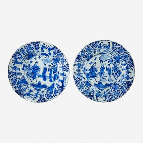 A pair of Chinese blue and white porcelain basins Kangxi six-character marks and of the period