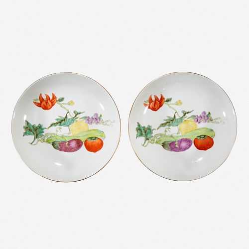 A pair of Chinese porcelain "Vegetable" dishes Qianlong six-character seal marks but later
